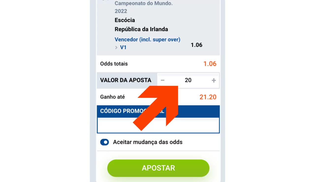 Mostbet Brasil escolha do valor da aposta