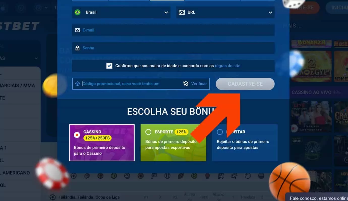 Mostbet Brasil clique em confirmar