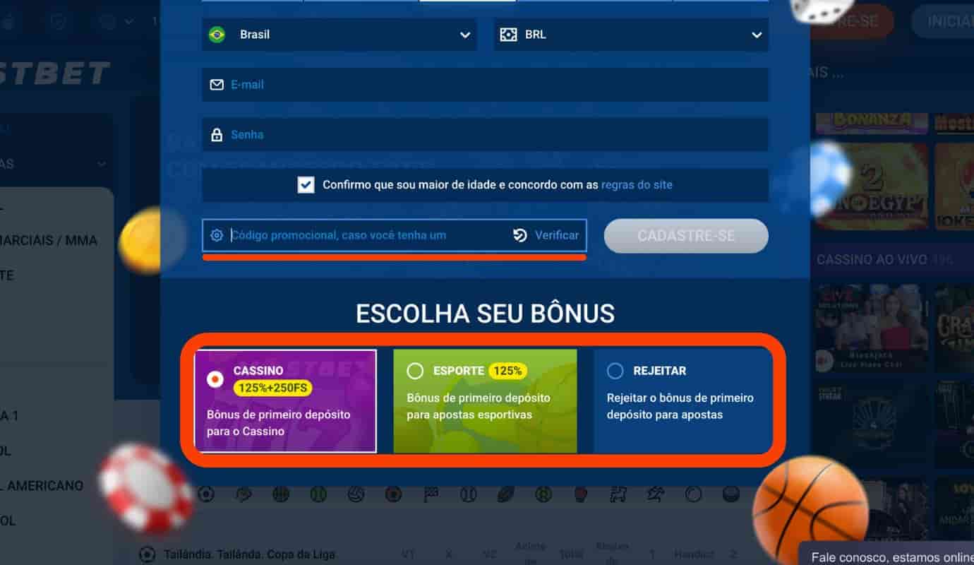 Mostbet Brasil escolha um bônus ou insira um código